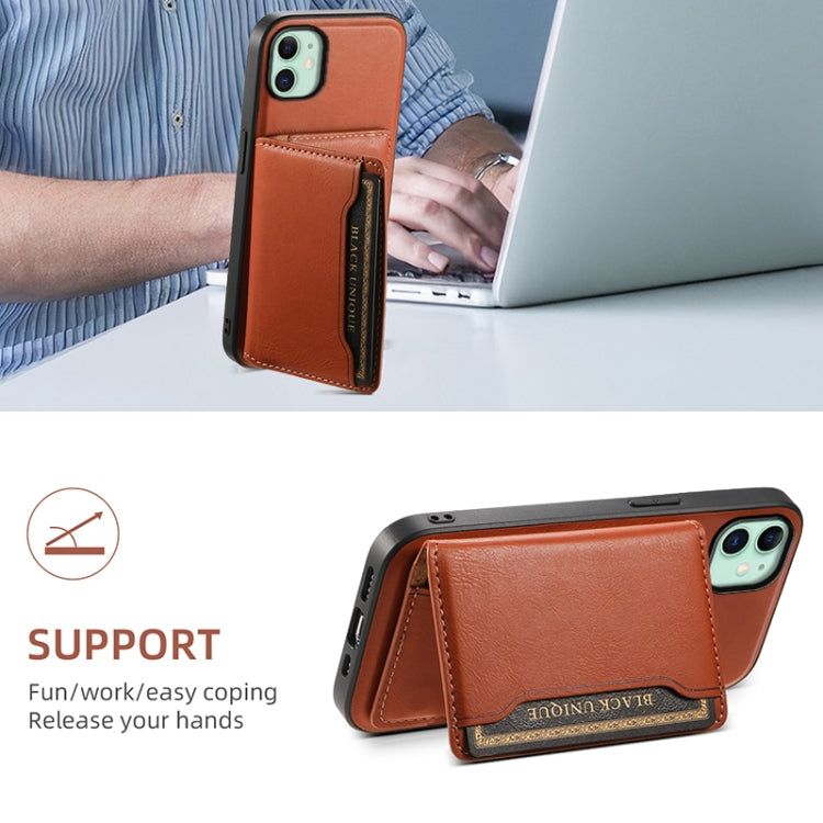 For iPhone 11 Denior Cowhide Texture Leather MagSafe Detachable Wallet Phone Case(Brown)