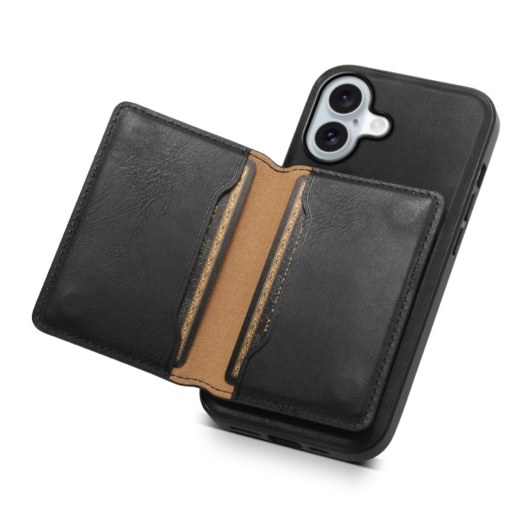 For iPhone 16 Plus Denior Cowhide Texture Leather MagSafe Detachable Wallet Phone Case(Black)
