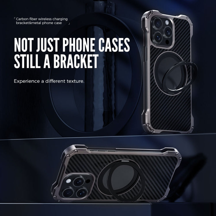 For iPhone 14 R-JUST RJ51-1 Hollow Rotating Holder MagSafe Magnetic Metal Phone Case(Silver Grey)