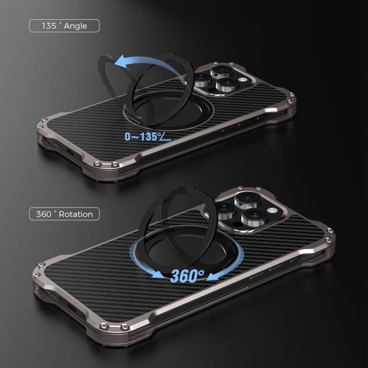 For iPhone 16 R-JUST RJ51-1 Hollow Rotating Holder MagSafe Magnetic Metal Phone Case(Silver Grey)