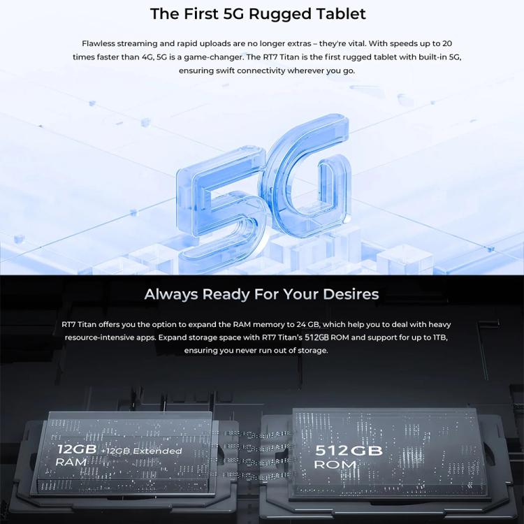 [HK Warehouse] OUKITEL RT7 TITAN 5G Network IP68/IP69K Rugged Tablet, 12GB+512GB, 10.1 inch Android 15 MediaTek Dimensity 7050 Octa Core Support Dual SIM, EU Plug(Black)