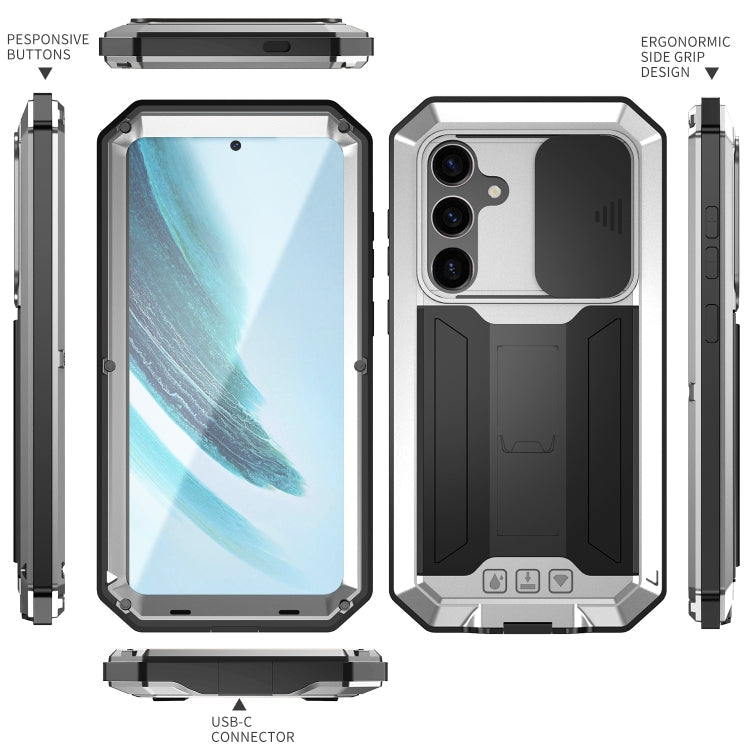 For Samsung Galaxy S24+ 5G R-JUST Sliding Camera Life Waterproof Holder Phone Case(Silver)
