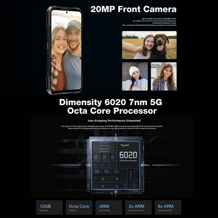 [HK Warehouse] DOOGEE V20S, 12GB+256GB, Side Fingerprint, 6.43 inch Android 13 Dimensity 6020 Octa Core 2.2GHz, Network: 5G, OTG, NFC, Support Google Pay(Black)