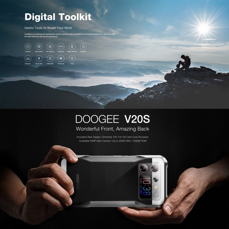 [HK Warehouse] DOOGEE V20S, 12GB+256GB, Side Fingerprint, 6.43 inch Android 13 Dimensity 6020 Octa Core 2.2GHz, Network: 5G, OTG, NFC, Support Google Pay(Black)