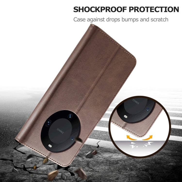 For Huawei Mate 60 LC.IMEEKE Calf Texture Leather Phone Case(Coffee)