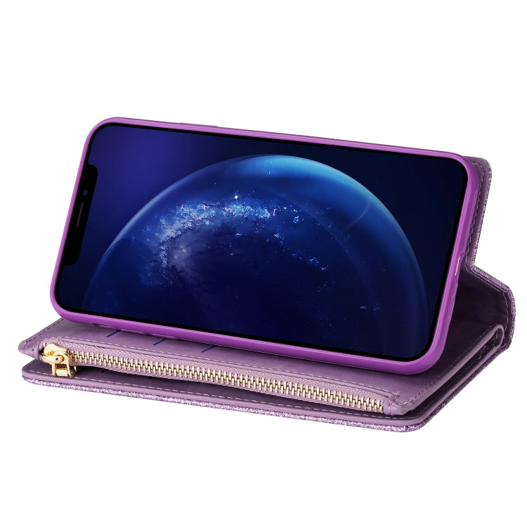 Multi-card Slots Starry Sky Laser Carving Glitter Zipper Horizontal Flip Leather Case with Holder & Wallet & Lanyard, For iPhone 6 Plus / 6s Plus
