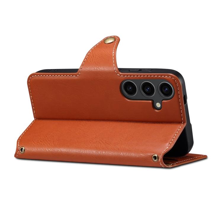 For Samsung Galaxy S23 5G Denior Cowhide Texture Wallet Style Leather Phone Case(Brown)