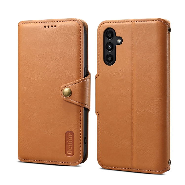 For Samsung Galaxy A14 Denior Cowhide Texture Wallet Style Leather Phone Case(Khaki)