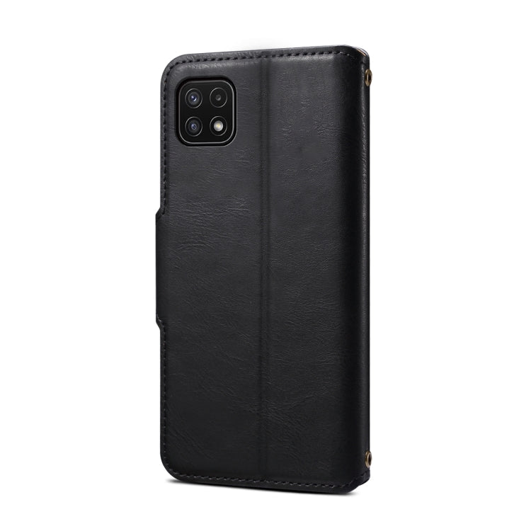 For Samsung Galaxy A22 5G Denior Cowhide Texture Wallet Style Leather Phone Case(Black)