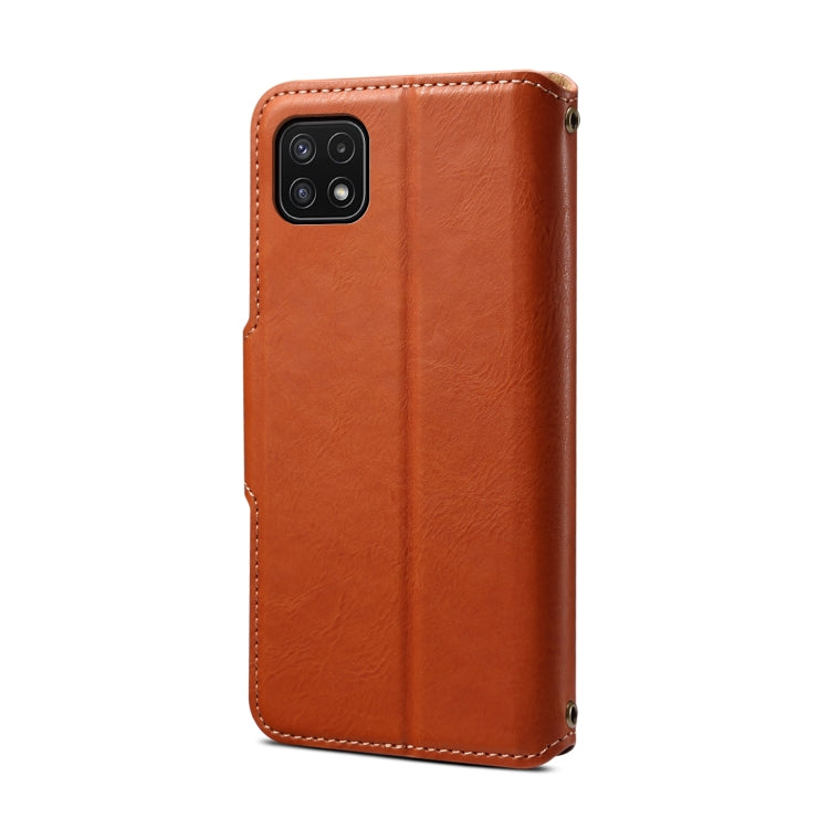 For Samsung Galaxy A22 5G Denior Cowhide Texture Wallet Style Leather Phone Case(Brown)