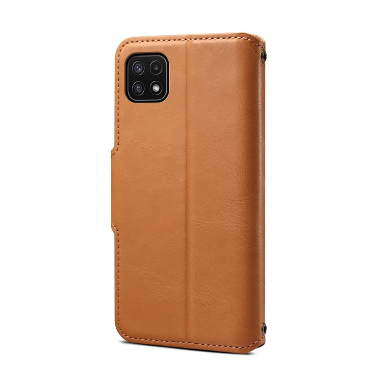 For Samsung Galaxy A22 5G Denior Cowhide Texture Wallet Style Leather Phone Case(Khaki)