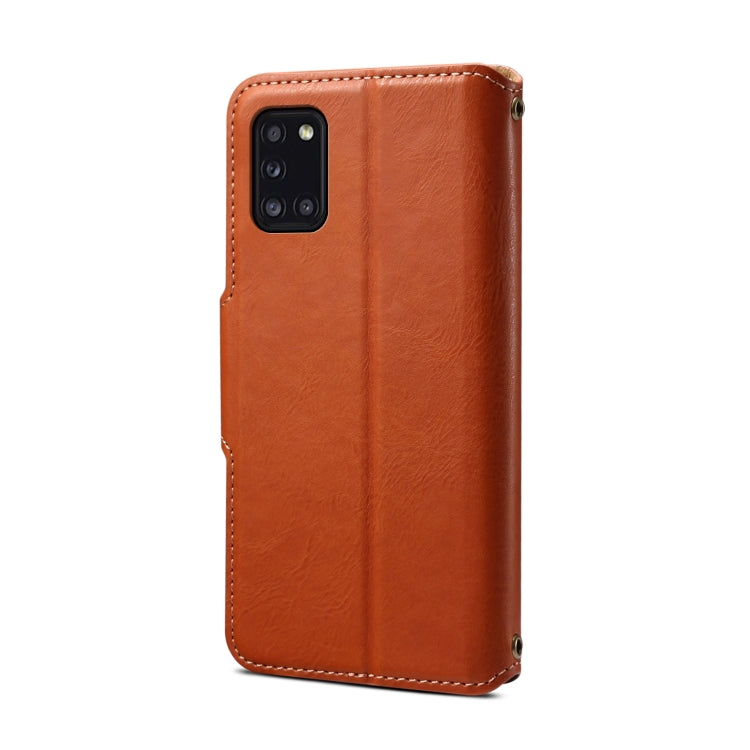 For Samsung Galaxy A31 4G Denior Cowhide Texture Wallet Style Leather Phone Case(Brown)
