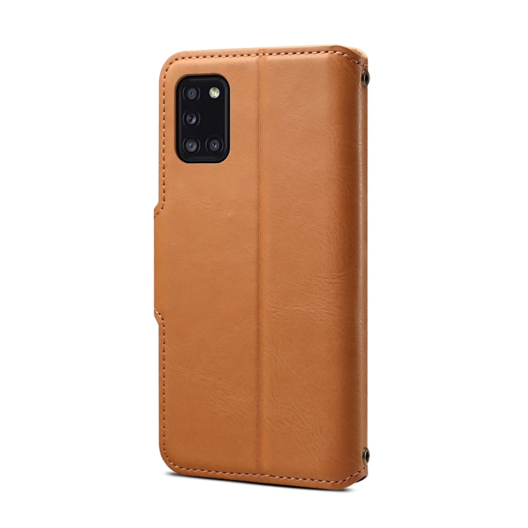 For Samsung Galaxy A31 4G Denior Cowhide Texture Wallet Style Leather Phone Case(Khaki)