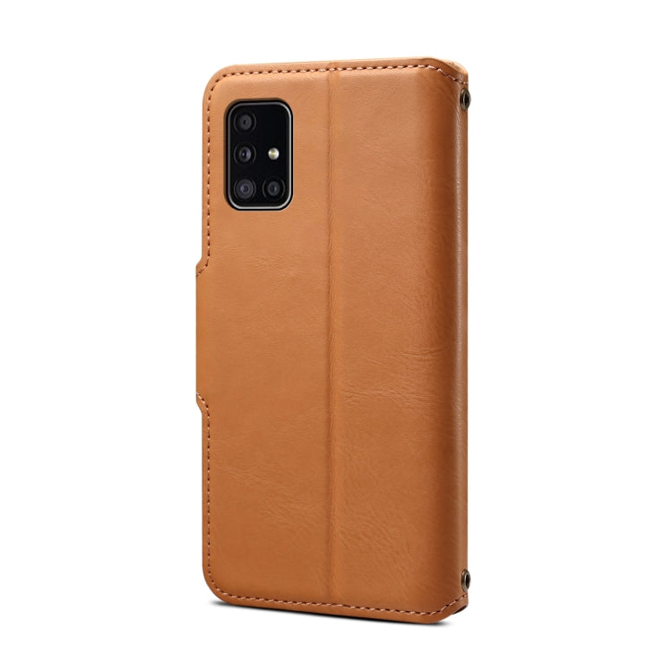 For Samsung Galaxy A51 4G Denior Cowhide Texture Wallet Style Leather Phone Case(Khaki)