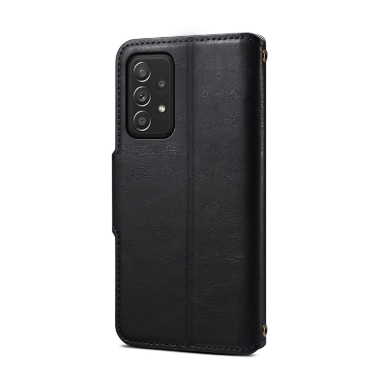 For Samsung Galaxy A52 5G Denior Cowhide Texture Wallet Style Leather Phone Case(Black)