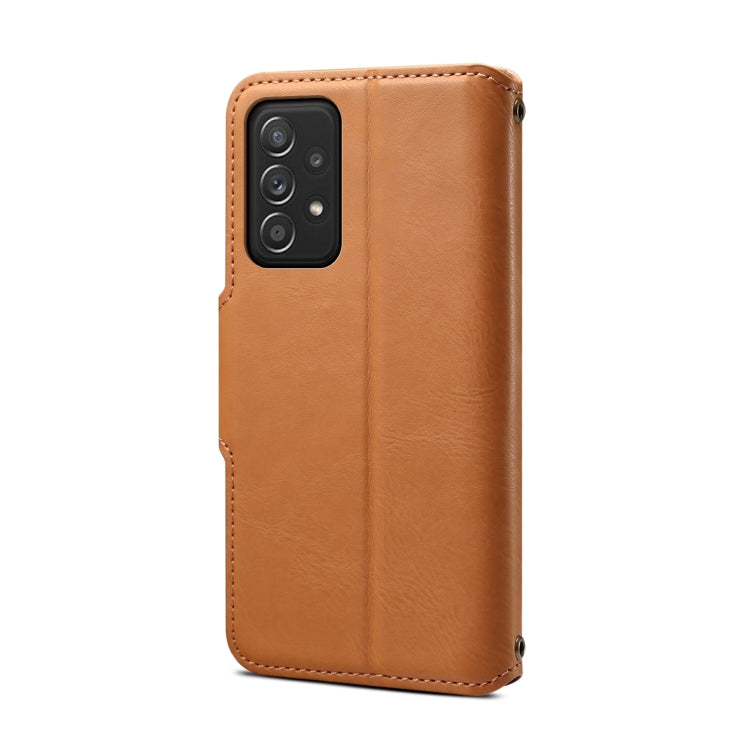 For Samsung Galaxy A52 5G Denior Cowhide Texture Wallet Style Leather Phone Case(Khaki)