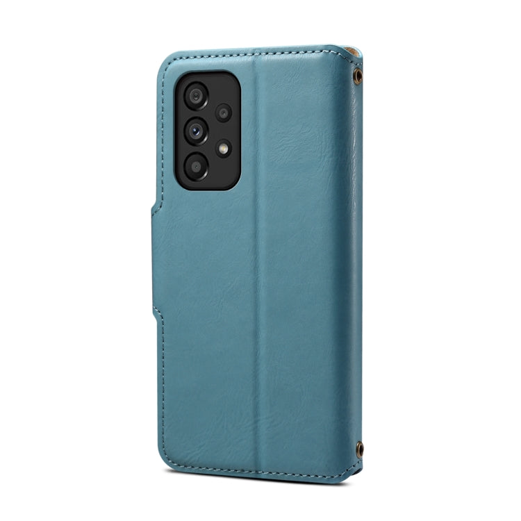 For Samsung Galaxy A53 5G Denior Cowhide Texture Wallet Style Leather Phone Case(Blue)