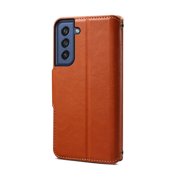 For Samsung Galaxy S21 FE 5G Denior Cowhide Texture Wallet Style Leather Phone Case(Brown)