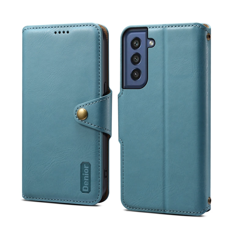 For Samsung Galaxy S21 FE 5G Denior Cowhide Texture Wallet Style Leather Phone Case(Blue)