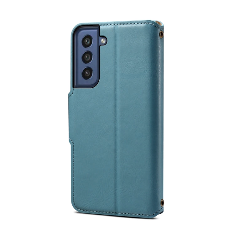 For Samsung Galaxy S21 FE 5G Denior Cowhide Texture Wallet Style Leather Phone Case(Blue)