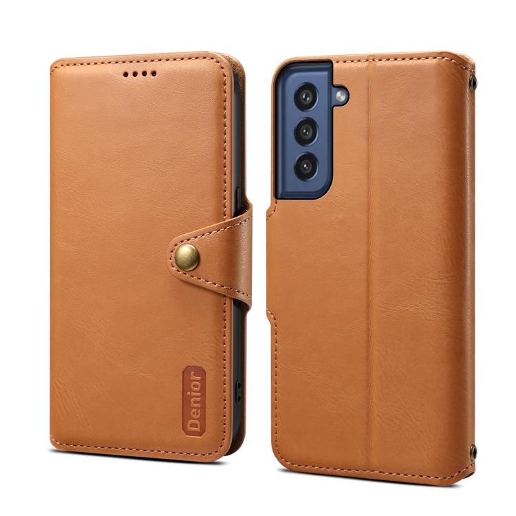 For Samsung Galaxy S21 FE 5G Denior Cowhide Texture Wallet Style Leather Phone Case(Khaki)