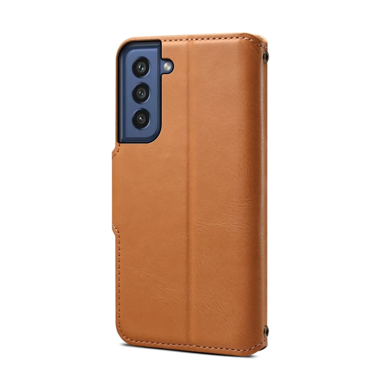For Samsung Galaxy S21 FE 5G Denior Cowhide Texture Wallet Style Leather Phone Case(Khaki)