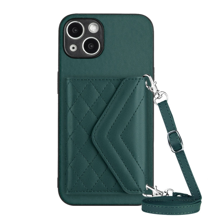 Rhombic Texture Card Bag RFID Phone Case with Long Lanyard, For iPhone 15 Pro Max, For iPhone 15 Pro, For iPhone 15 Plus, For iPhone 15