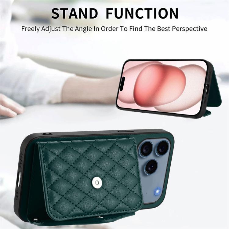Rhombic Texture Card Bag RFID Phone Case with Long Lanyard, For iPhone 17 Pro Max, For iPhone 17 Pro, For iPhone 17, For iPhone Air