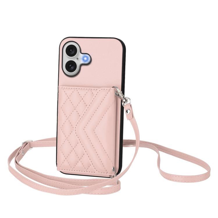 Rhombic Texture Card Bag RFID Phone Case with Long Lanyard, For iPhone 17 Pro Max, For iPhone 17 Pro, For iPhone 17, For iPhone Air