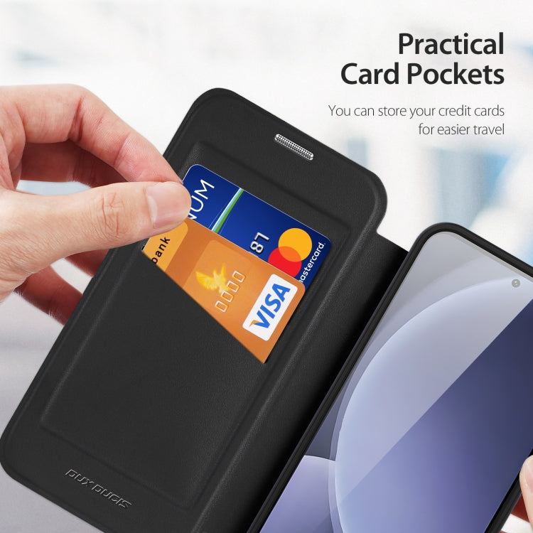 For Samsung Galaxy S25 5G DUX DUCIS Skin X Pro Series Magsafe Ring Holder Leather Phone Case(Black)