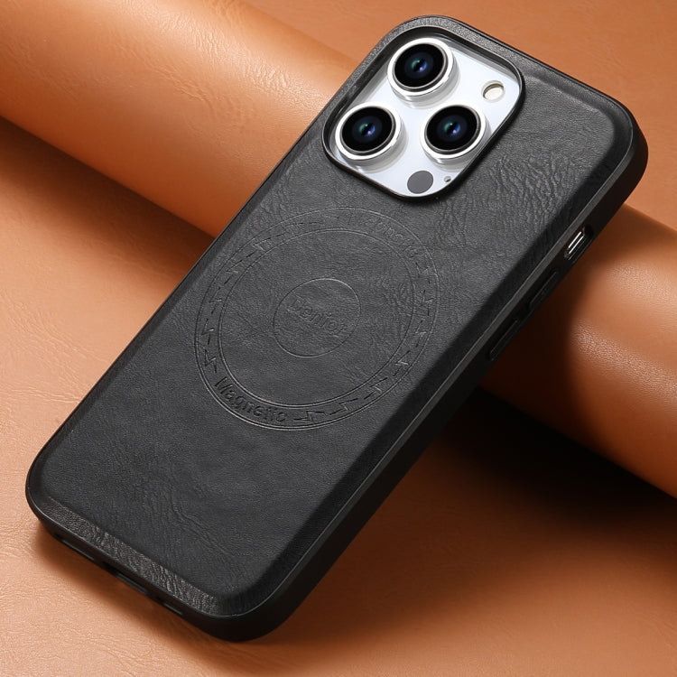 For iPhone 15 Pro Max Denior Cowhide Texture Leather MagSafe Phone Case(Black)