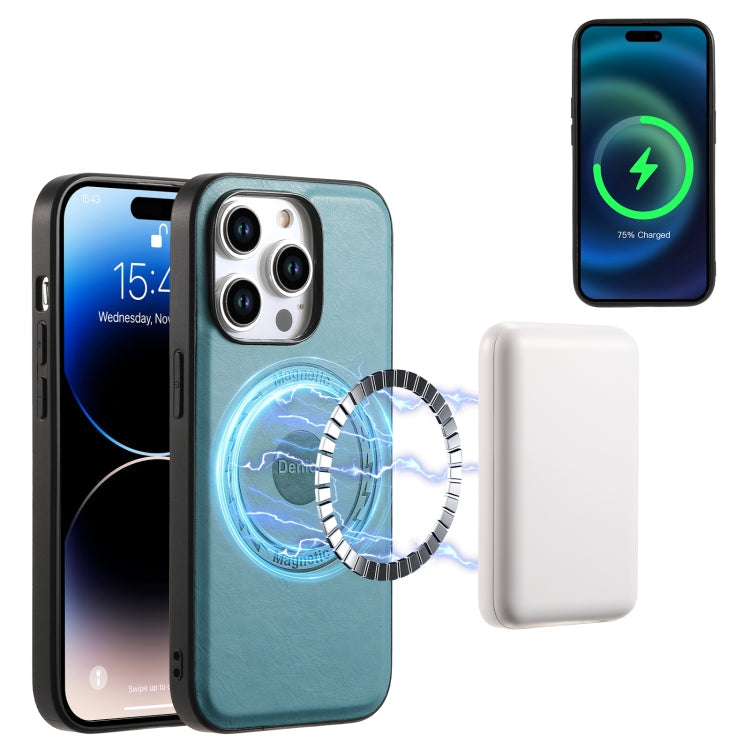 For iPhone 15 Pro Denior Cowhide Texture Leather MagSafe Phone Case(Blue)