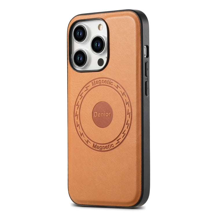 For iPhone 15 Pro Denior Cowhide Texture Leather MagSafe Phone Case(Khaki)