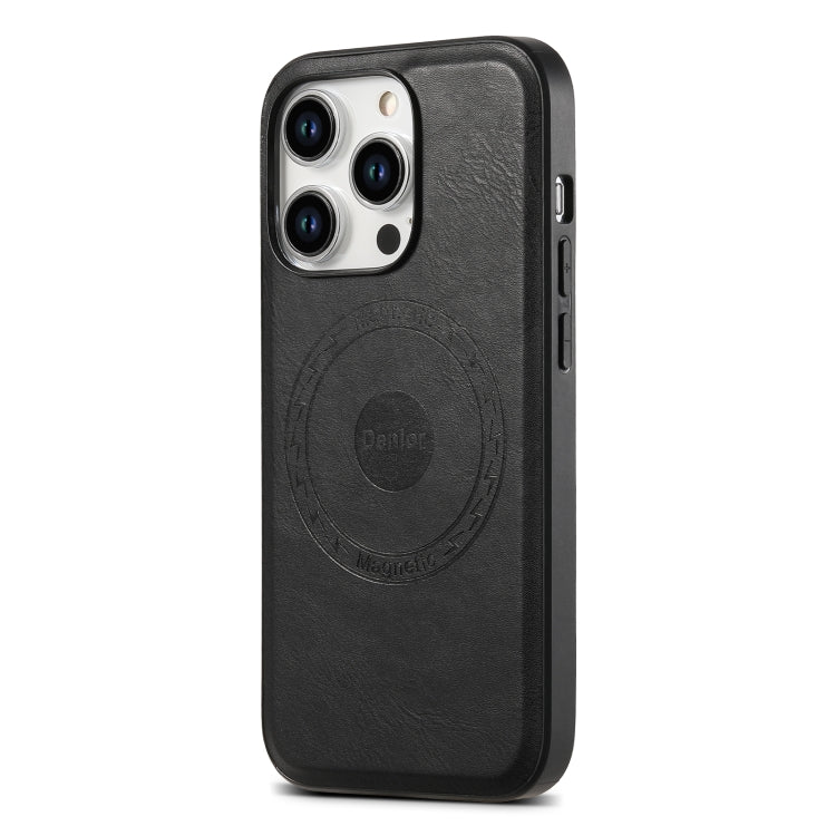 For iPhone 14 Plus Denior Cowhide Texture Leather MagSafe Phone Case(Black)