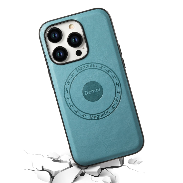For iPhone 14/13 Denior Cowhide Texture Leather MagSafe Phone Case(Blue)