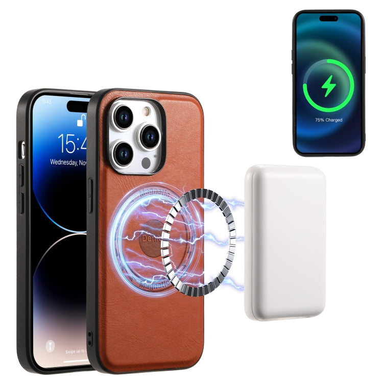 For iPhone 14/13 Denior Cowhide Texture Leather MagSafe Phone Case(Brown)
