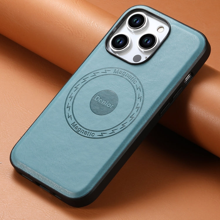 For iPhone 14 Pro Max Denior Cowhide Texture Leather MagSafe Phone Case(Blue)