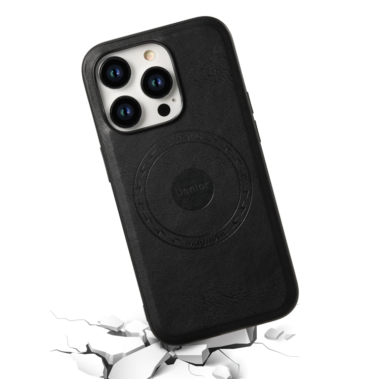 For iPhone 14 Pro Max Denior Cowhide Texture Leather MagSafe Phone Case(Black)