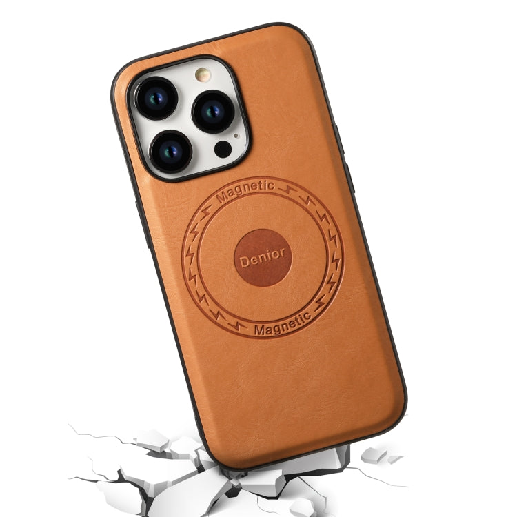 For iPhone 13 Pro Max Denior Cowhide Texture Leather MagSafe Phone Case(Khaki)
