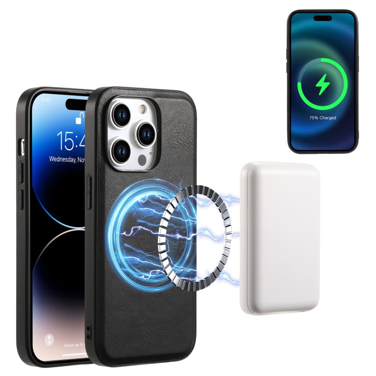 For iPhone 12/12 Pro Denior Cowhide Texture Leather MagSafe Phone Case(Black)