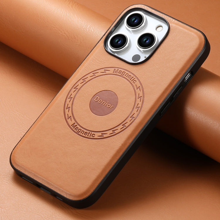 For iPhone 12/12 Pro Denior Cowhide Texture Leather MagSafe Phone Case(Khaki)