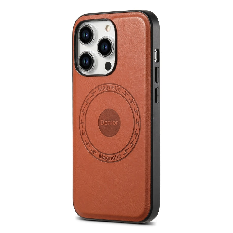 For iPhone 12/12 Pro Denior Cowhide Texture Leather MagSafe Phone Case(Brown)