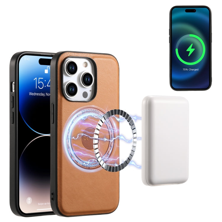 For iPhone 12 Pro Max Denior Cowhide Texture Leather MagSafe Phone Case(Khaki)