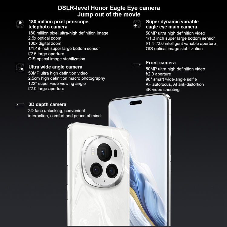 Honor Magic6 Pro, 16GB+1TB,  6.8 inch Magic OS 8.0 Snapdragon 8 Gen 3 Octa Core up to 3.3GHz, Network: 5G, OTG, NFC, Support Google Play(White)