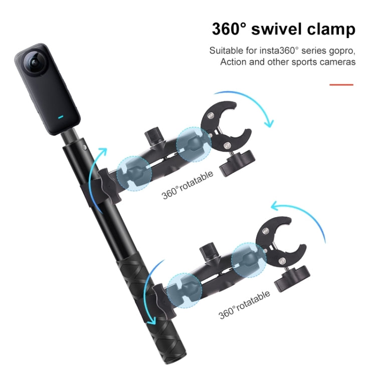 Motorcycle Clamps Handlebar Fixed Mount 3-stage Telescopic Selfie Stick, Double Dual-heads Crabs 3-stage Selfie Stick, Dual-heads Crab & Single Heads 3-stage Selfie Stick, 2 x Dual-heads Crab 1 x Single Heads