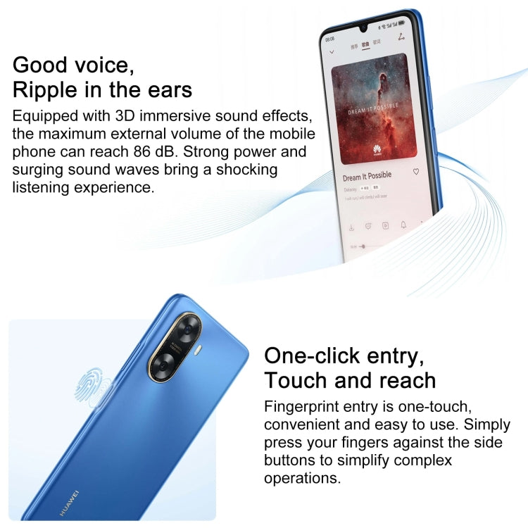 HUAWEI Enjoy 70z, 8GB+256GB, Side Fingerprint Identification, 6.75 inch HarmonyOS 4.0 Octa Core 2.4GHz, Network: 4G, Not Support Google Play(Blue)