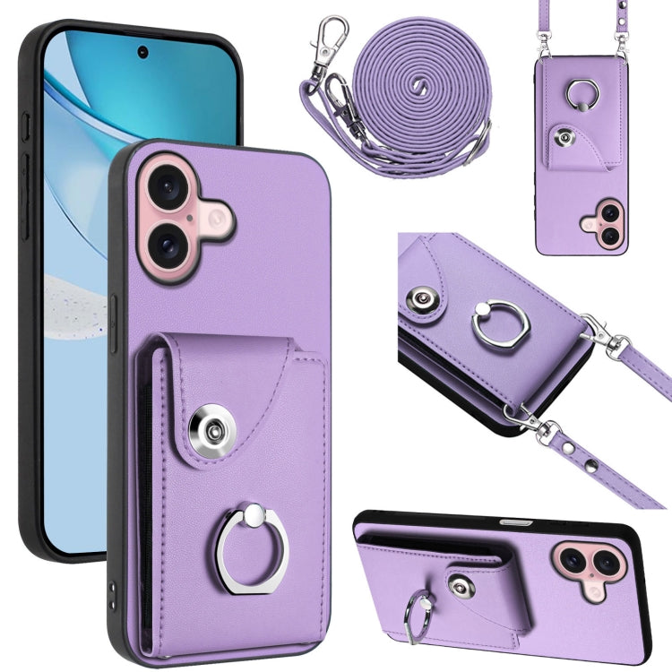 Organ Card Bag Ring Holder Phone Case with Long Lanyard, For iPhone 16, For iPhone 15 Pro Max, For iPhone 15 Pro, For iPhone 15 Plus
