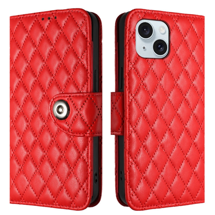 Rhombic Texture Flip Leather Phone Case with Lanyard, For iPhone 15, For iPhone 14 Plus, For iPhone 14, For iPhone 14 Pro