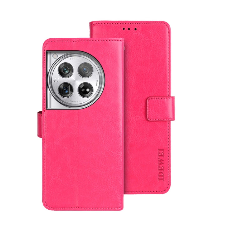 For OnePlus 12 idewei Crazy Horse Texture Leather Phone Case(Rose Red)