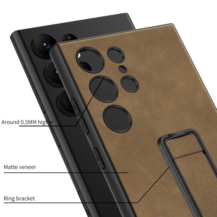 For Samsung Galaxy S24 Ultra 5G GKK Skin Feel Frosted Leather Fold Holder Phone Case(Brown)